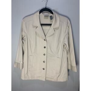 Chicos Womens Beige Button-Front Jacket 3/4 Sleeves Cotton/Spandex Blend Size XS